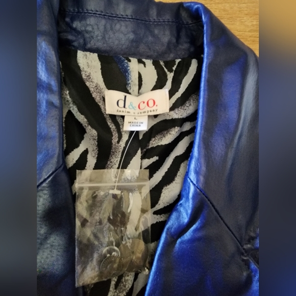 NEW Vintage Denim &Co Women's L Blue 100% Leather Jacket Blazer Long - Picture 4 of 6